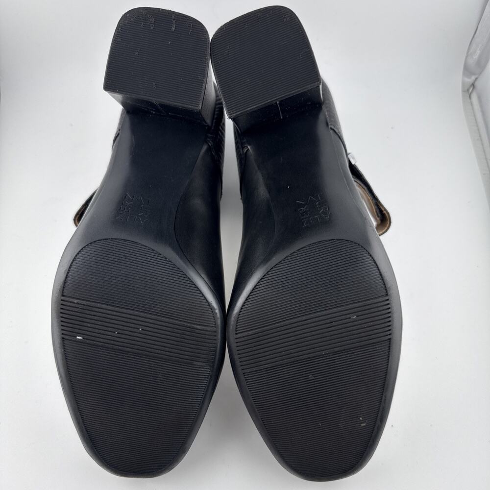 NATURALIZER Reva PUMPS Sz 9M Black Leather Buckle Strap Closed Toe Block Heels - Picture 5 of 6